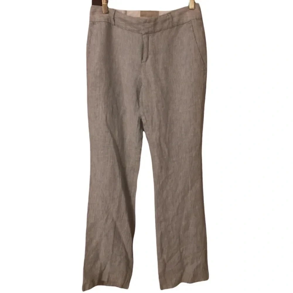 Banana Republic Linen Grey Stripe Martin Fit Trouser pant chic coastal Old Money